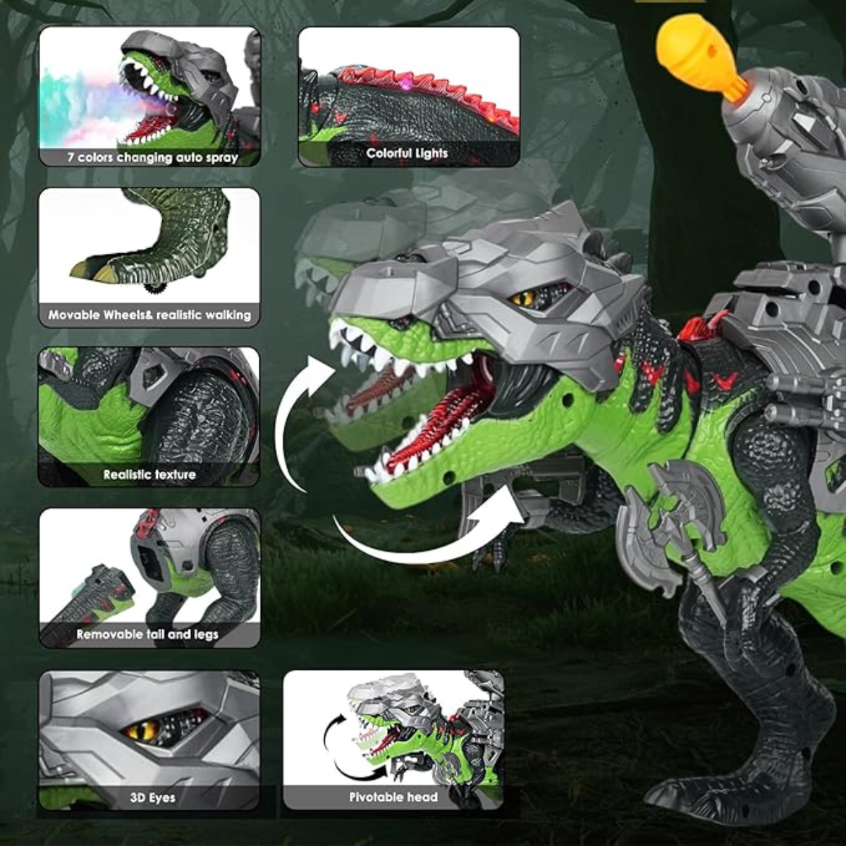 DinoRex🦖Dinosaurio a control remoto que Escupe Niebla y Brilla en la Oscuridad