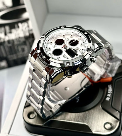 SKMEI 1389 Reloj para Hombre Militar Analógico Digital de Acero Inoxidable