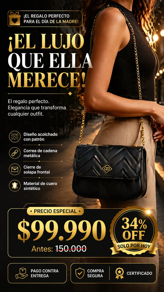 Bolso de Hombro Acolchado con Cadena Dorada