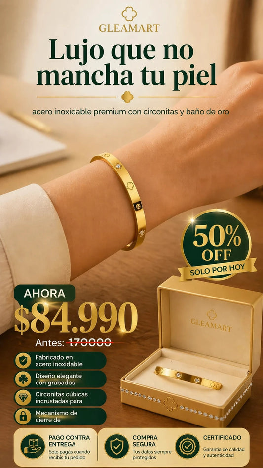 Gleamart Brazalete de Trébol de Cuatro Hojas en Acero Inoxidable con Circonitas