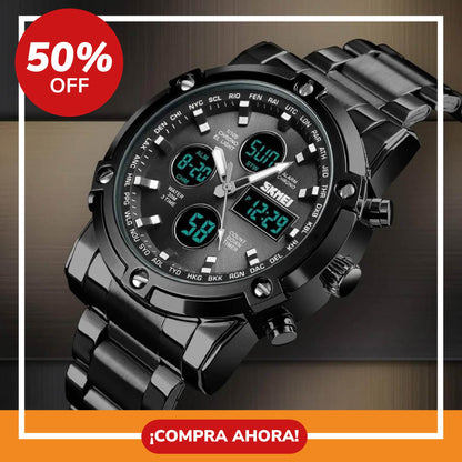 SKMEI 1389 Reloj para Hombre Militar Analógico Digital de Acero Inoxidable